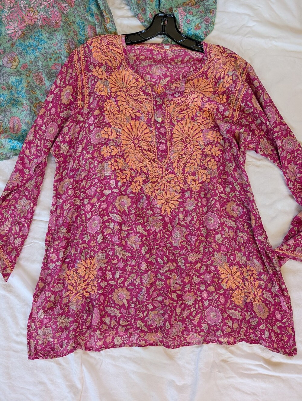 Dolma 100% Silk Indian Flowy Tunic Hand Embroidered - XL